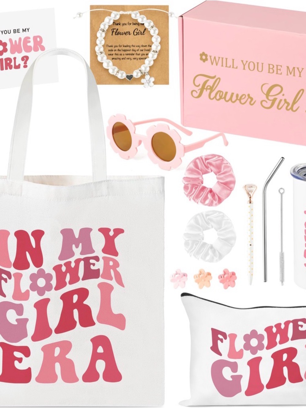 Flower Girl Gift Set - Pink Kids Accessories Tote & Sunglasses